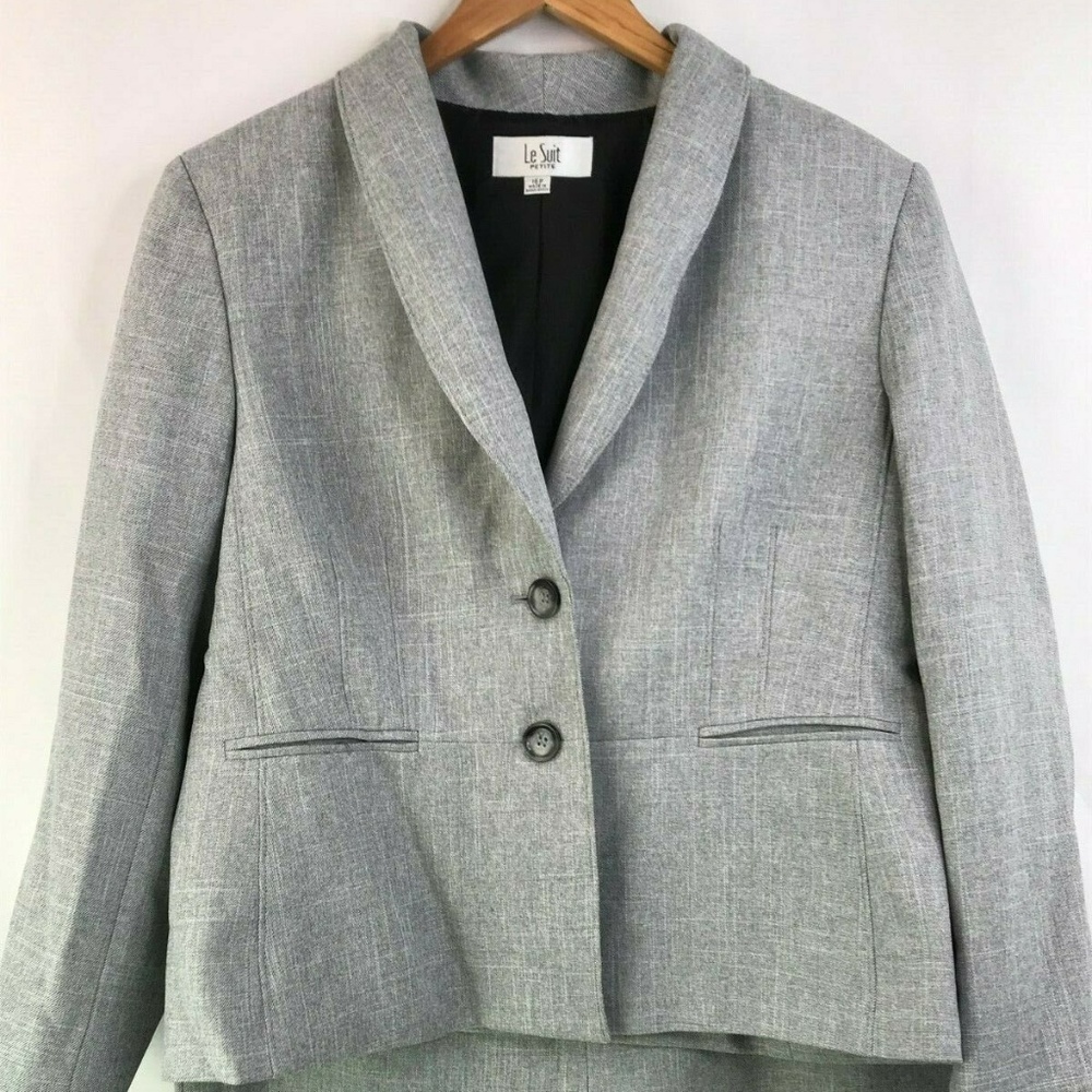Le Suit 2 Piece Gray Pants Blazer Set Size 16P